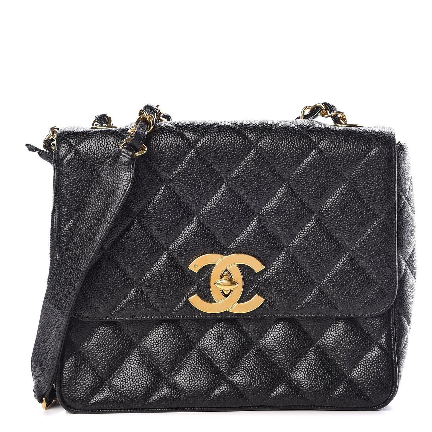 Caviar Quilted Medium Flap Shoulder Bag Black