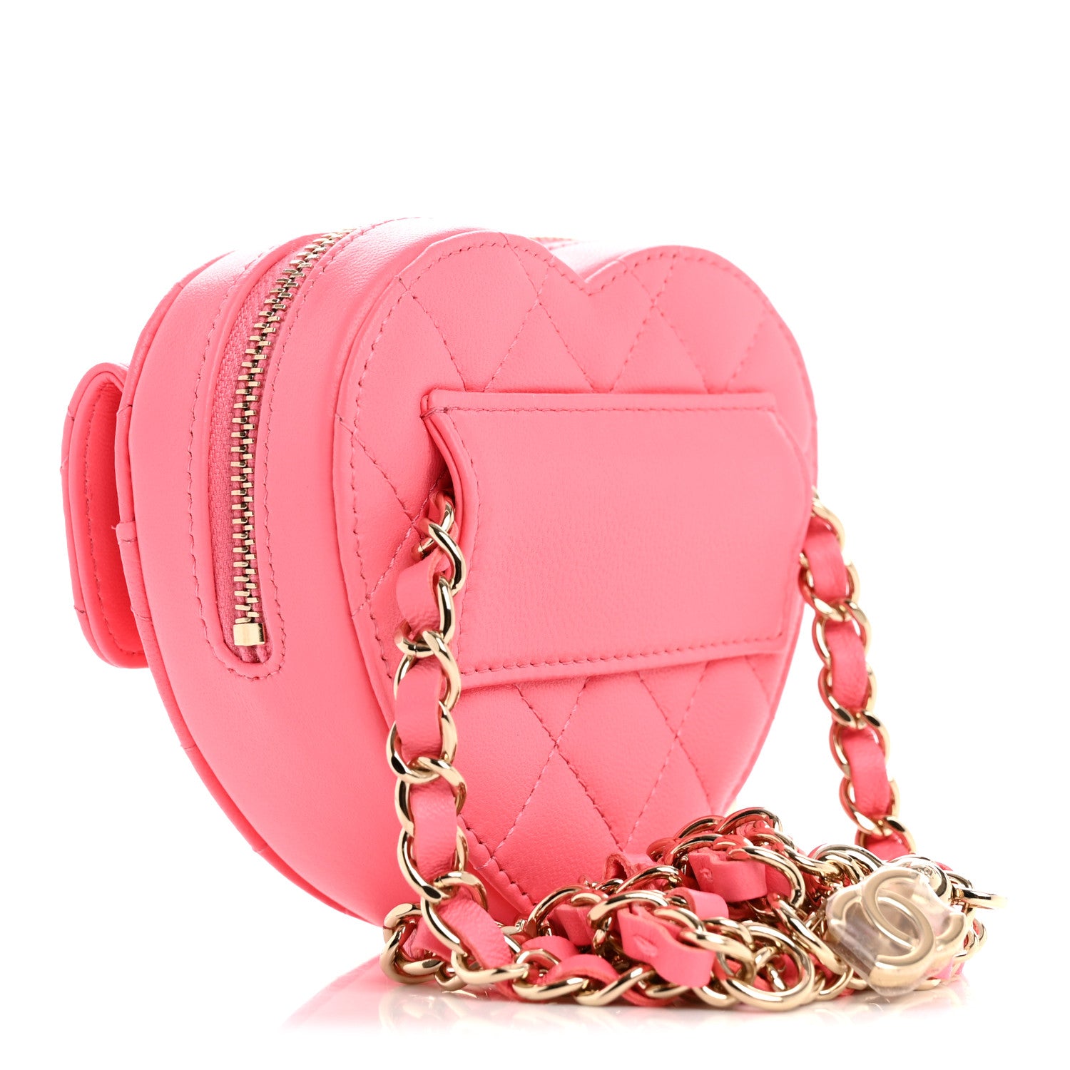 Chanel Lambskin Quilted CC In Love Heart Waist Belt Bag With Chain Pink 3 of 10