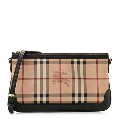 Burberry Haymarket Check Small Peyton Crossbody Clutch Bag Chocolate 1 of 11