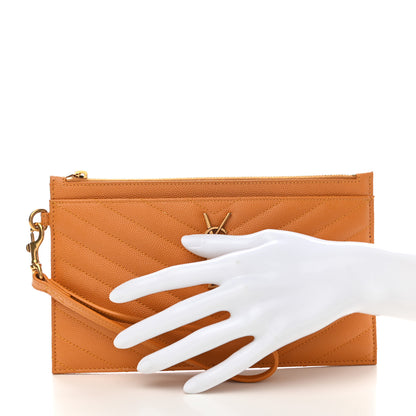 Saint Laurent Grain De Poudre Chevron Monogram Large Bill Pouch Senape Yellow 2 of 7