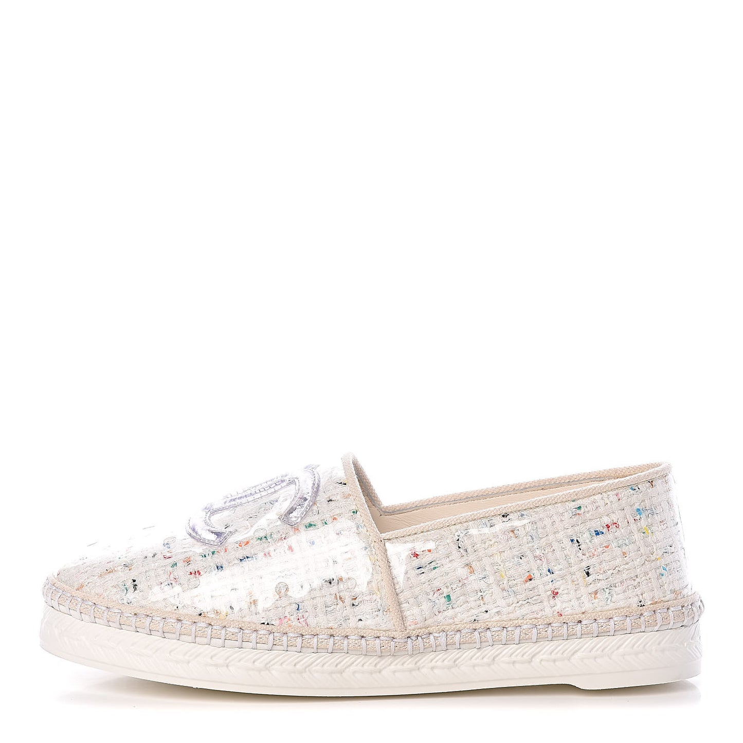PVC Tweed CC Espadrilles 36 Ecru Blue Transparent