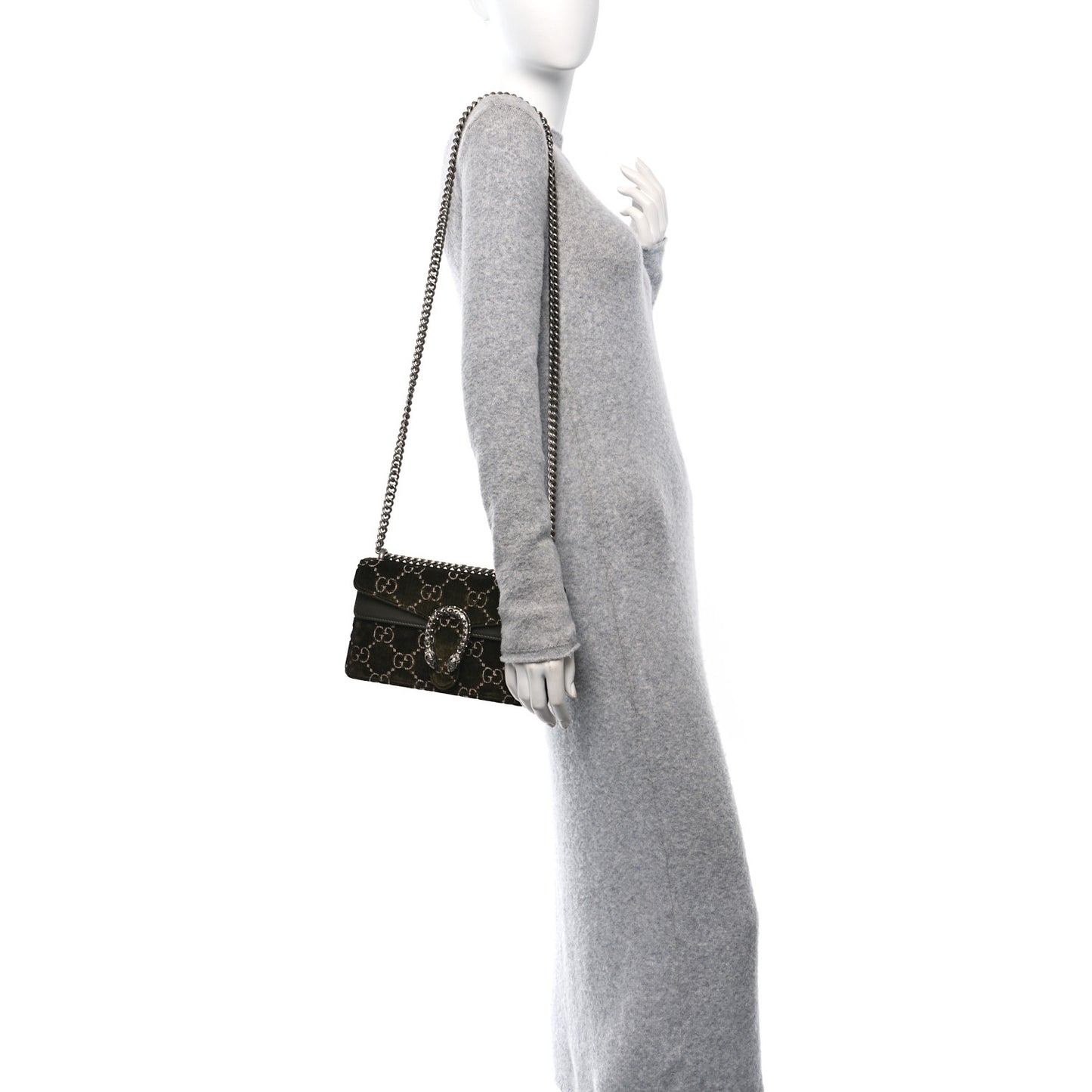 Velvet Moon Calfskin Crystal GG Monogram Small Dionysus Shoulder Bag  Dark Olive Rose Gold
