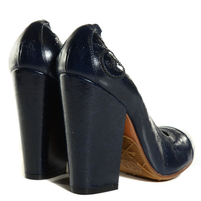 Chanel Glazed Goatskin CC Cap Toe Elastic Pumps 36 Blue 4 of 9