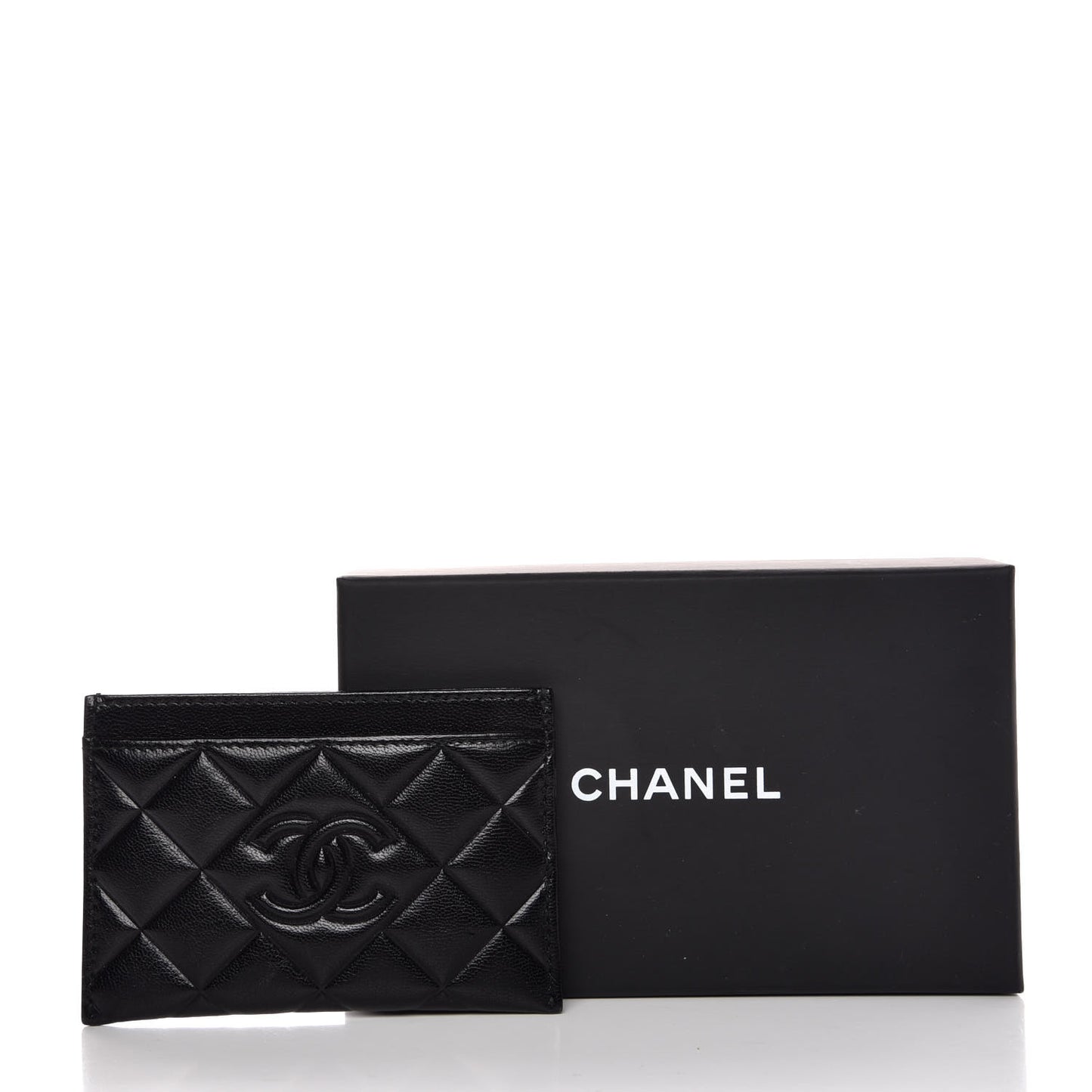 Lambskin Quilted Diamond CC Card Holder Black