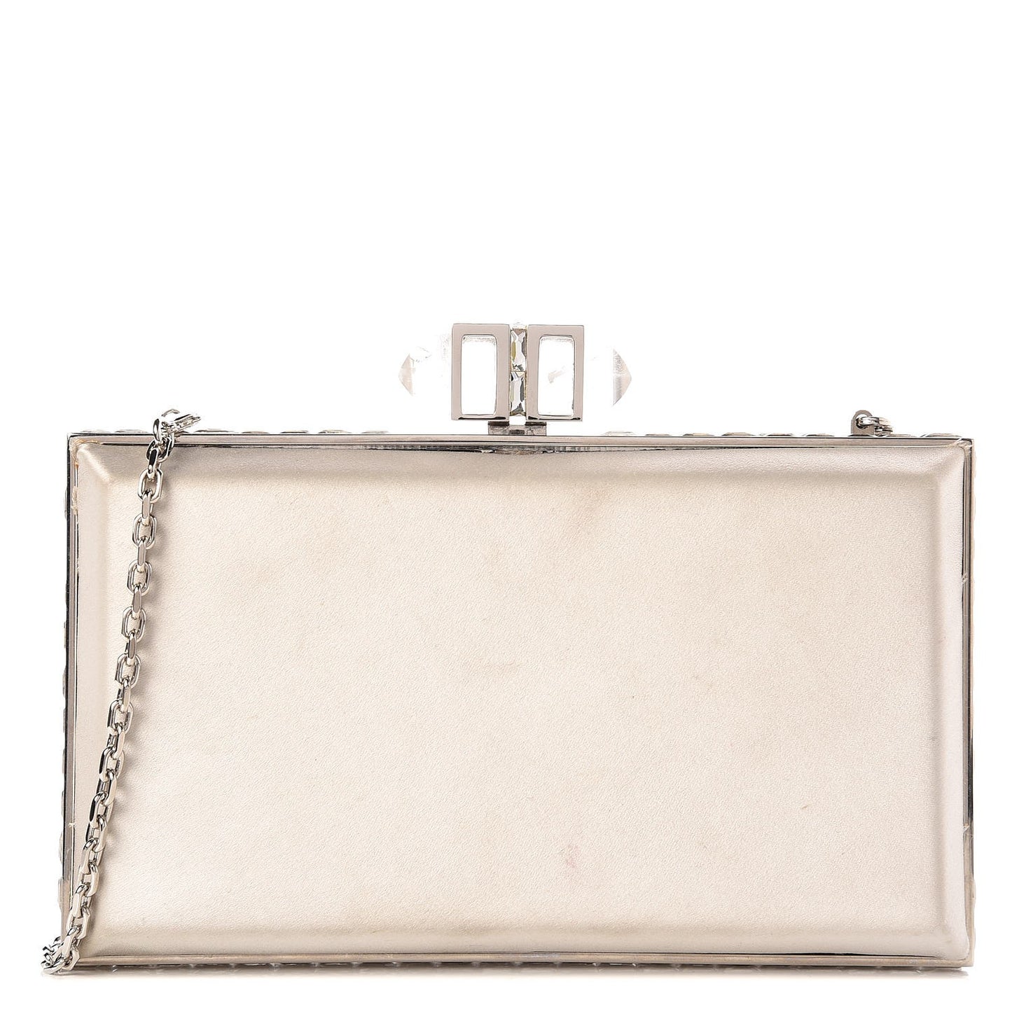Satin Crystal Framed Evening Clutch Silver