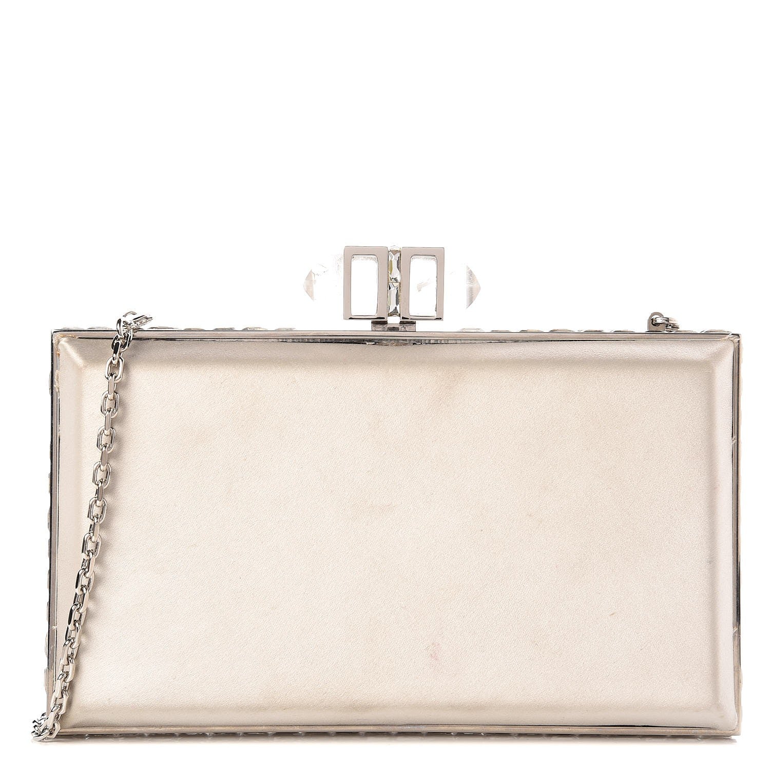 Judith Leiber Satin Crystal Framed Evening Clutch Silver 1 of 19