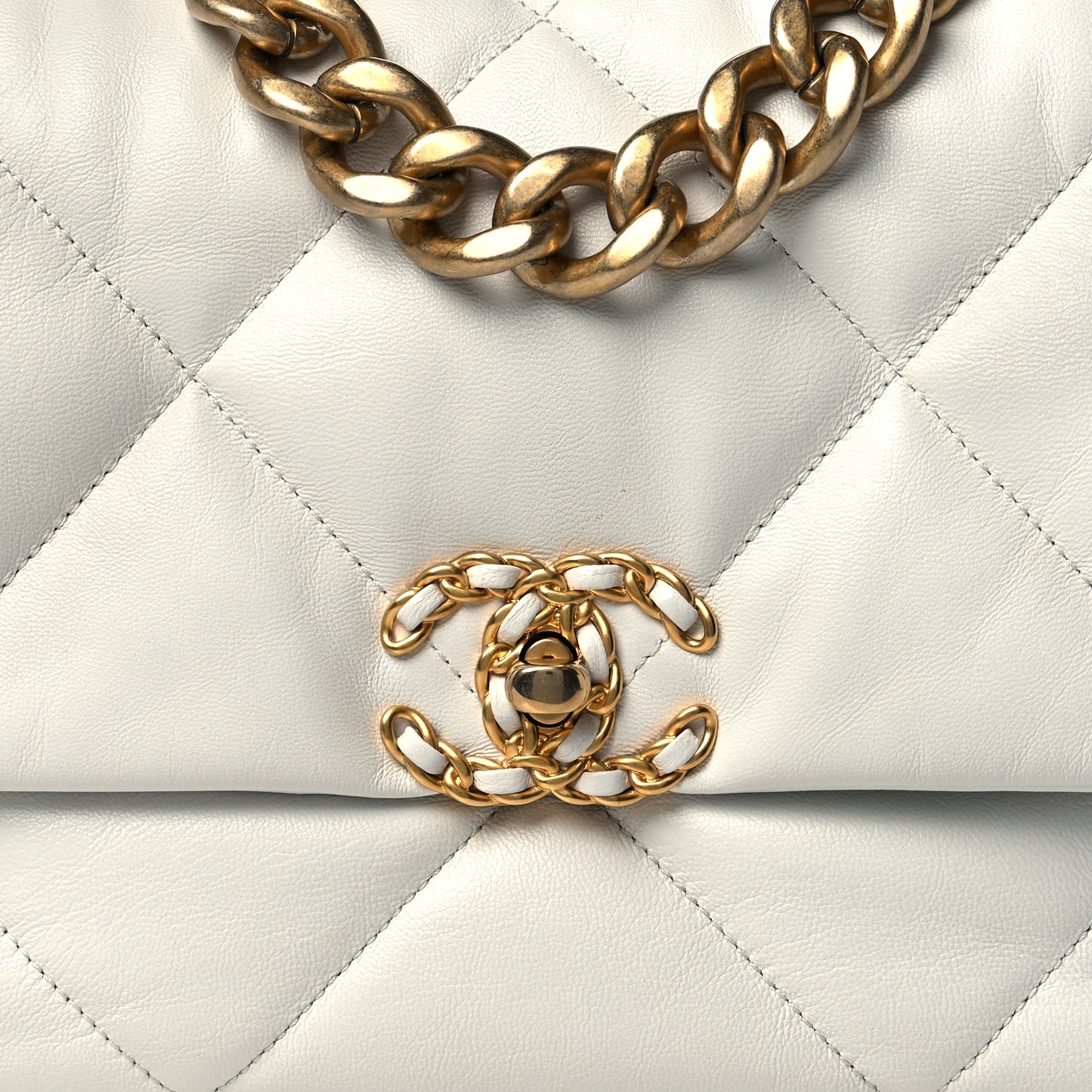 Goatskin Quilted Large Chanel 19 Flap White