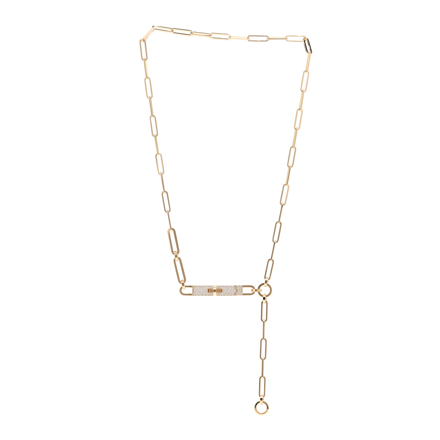 Hermes 18K Yellow Gold Diamond Pave PM Kelly Chaine Lariat Necklace ST 3 of 4