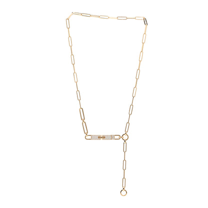 Hermes 18K Yellow Gold Diamond Pave PM Kelly Chaine Lariat Necklace ST 3 of 4
