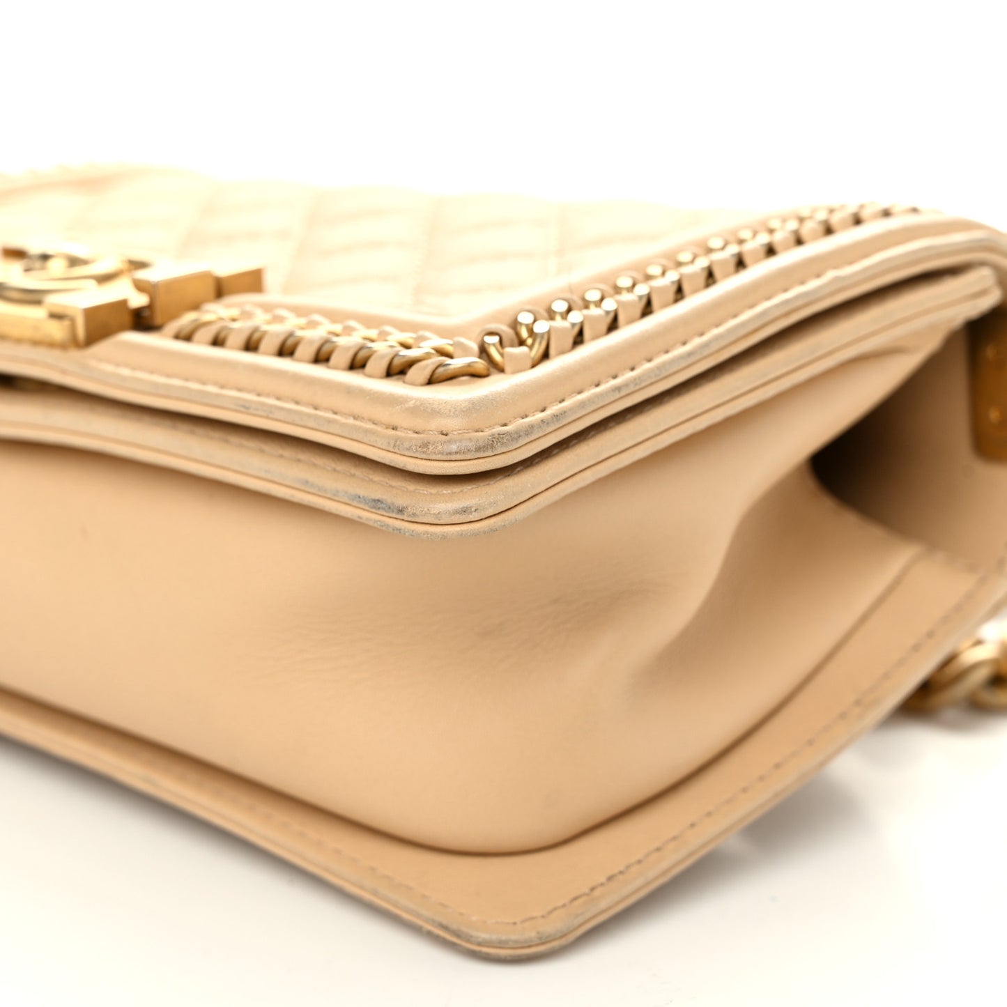 Calfskin Quilted Small Boy Handle Flap Beige