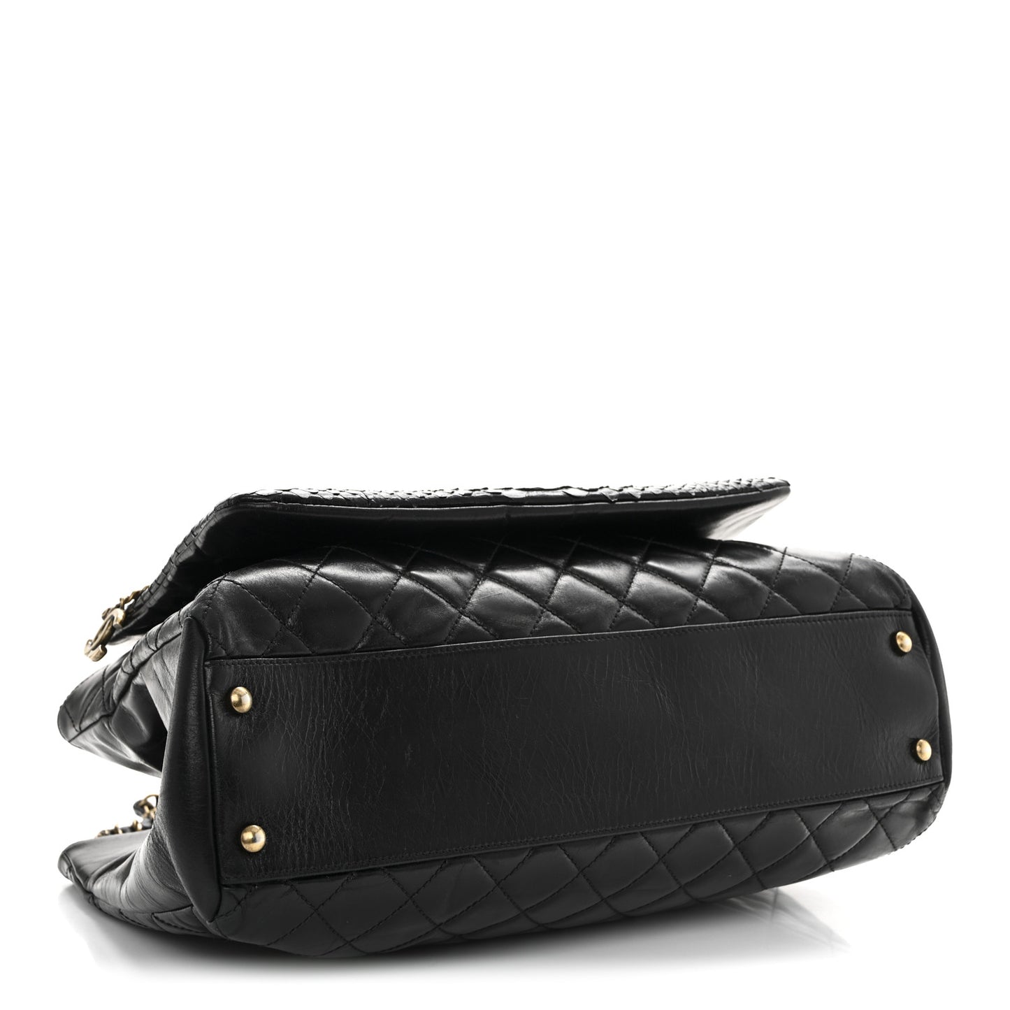 Snakeskin Glazed Calfskin Quilted Urban Mix Tote Black