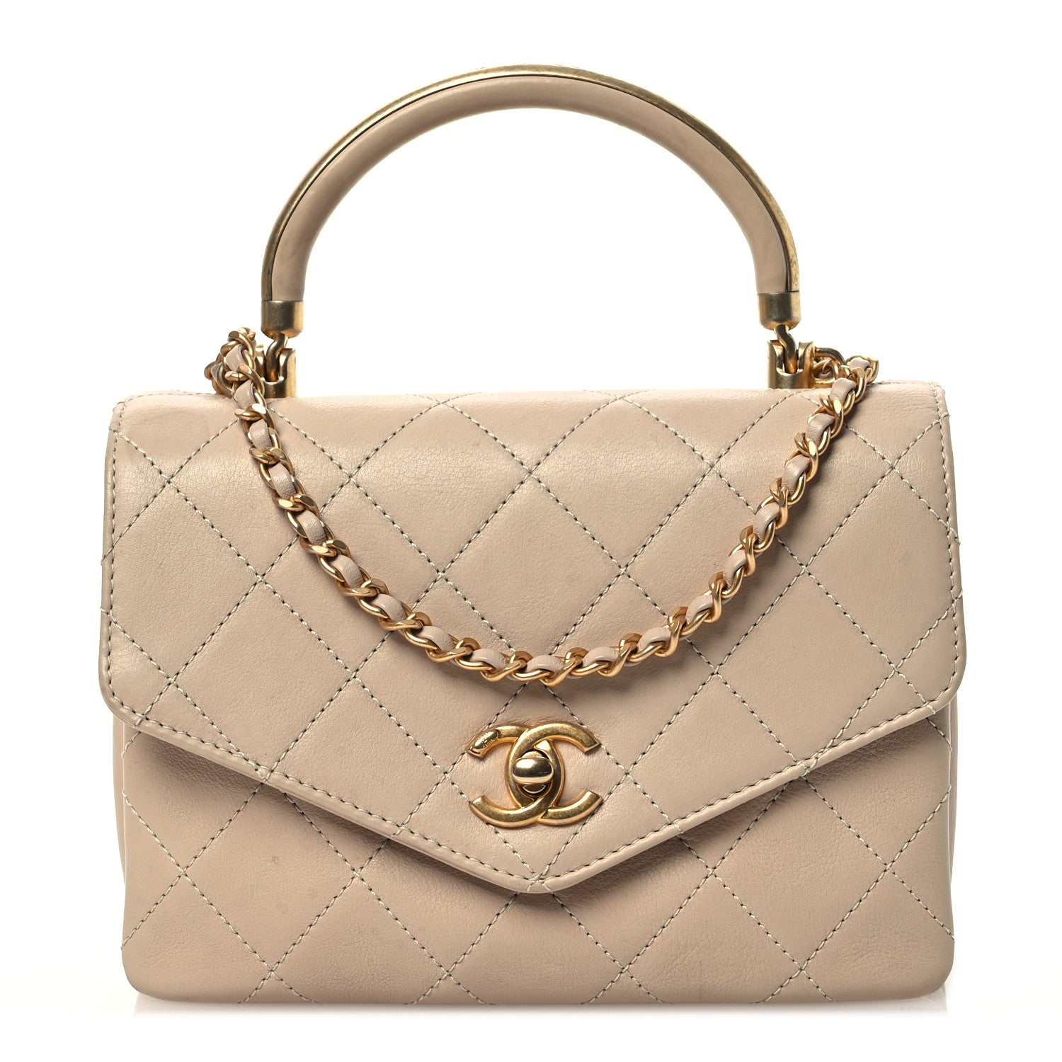 Chanel Calfskin Quilted Metal Small Top Handle Envelope Flap Beige 1 of 16