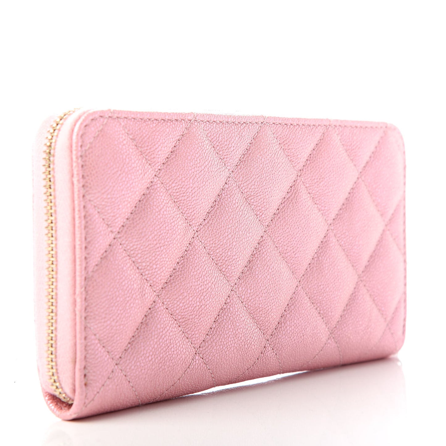 Iridescent Caviar Quilted Medium Zip Around Wallet Pink