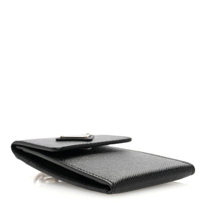 Prada Saffiano Triangle Card Holder Keyring Black 4 of 7