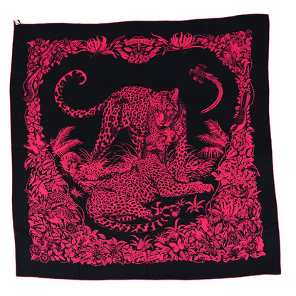 Hermes Cashmere Silk Jungle Love Tattoo Shawl 140  Bleu Noir Rose Vif 1 of 3