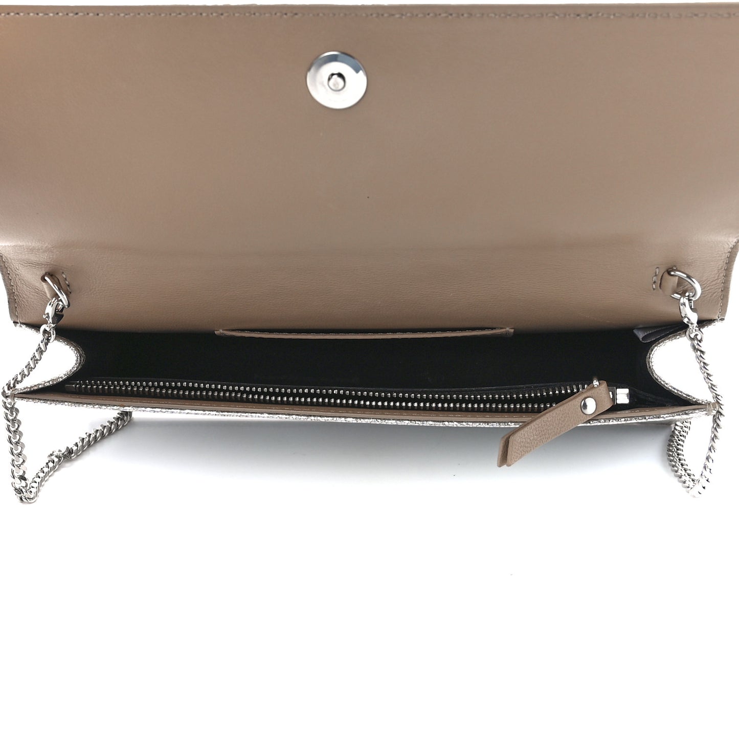 Metallic Calfskin Clutch With Chain Champagne