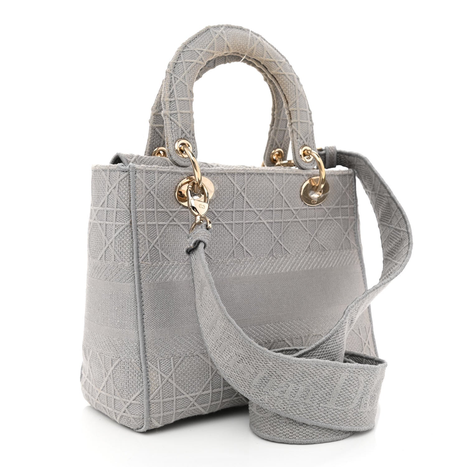 Christian Dior Canvas Embroidered Cannage Medium Lady D-Lite Gray 3 of 14