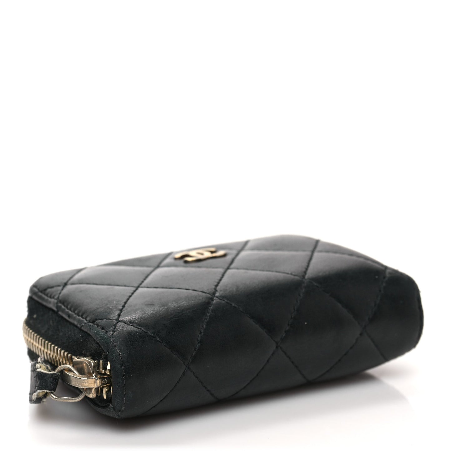 Lambskin Quilted Zip Coin Purse Black