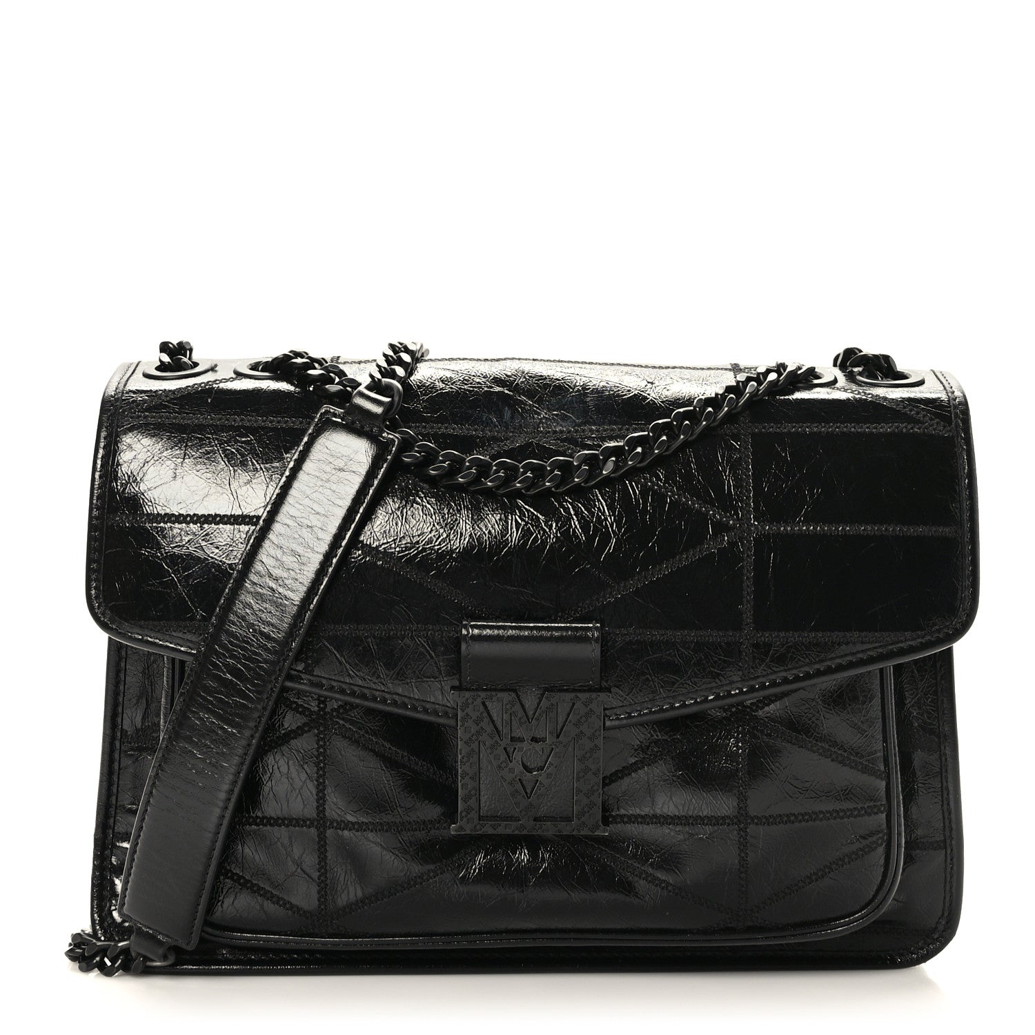 MCM Calfskin Large Mena Quilted Shoulder Bag Black 1 of 10