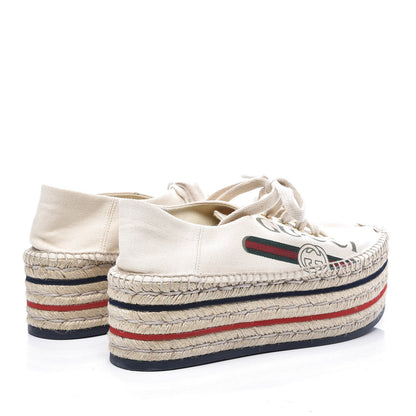 Gucci Canvas Logo Lace-Up Platform Espadrilles 36 Greggio Grege 4 of 11