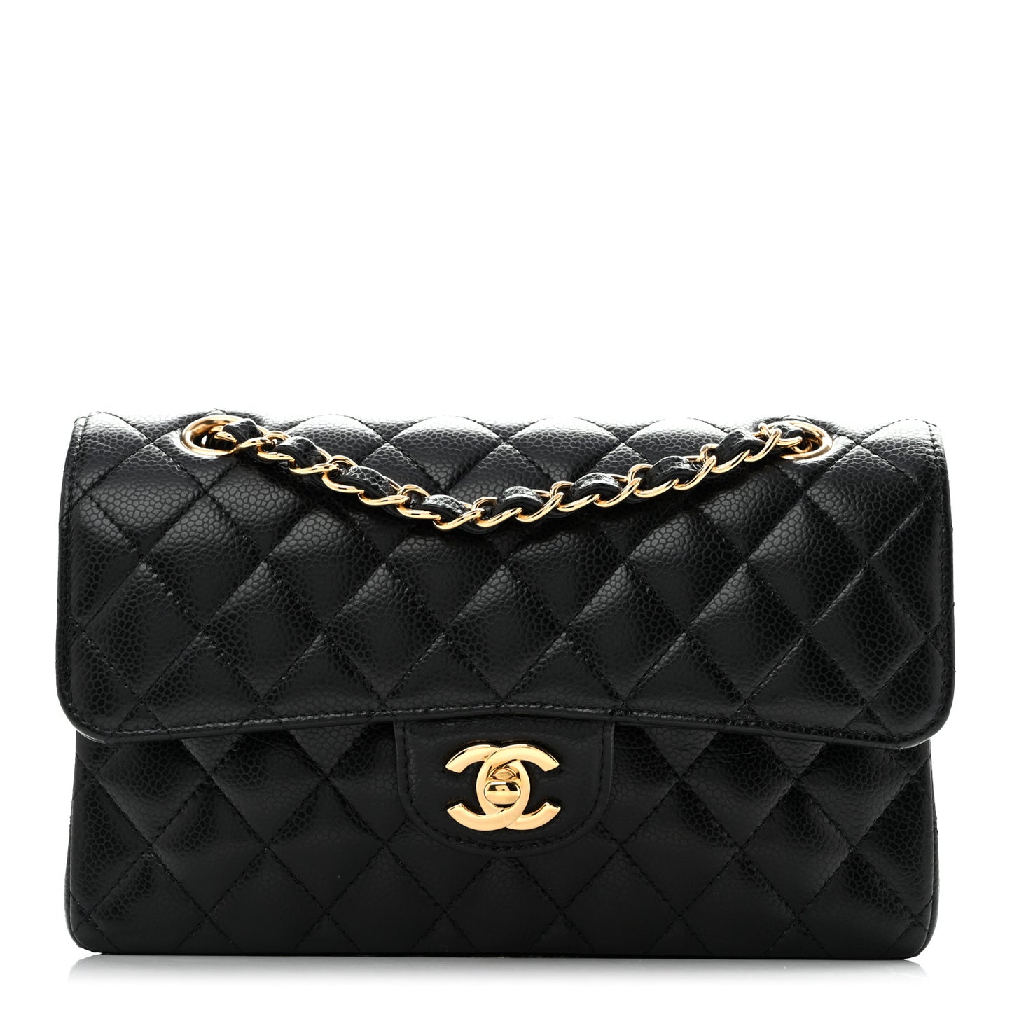 Caviar Quilted Small Double Flap Black
