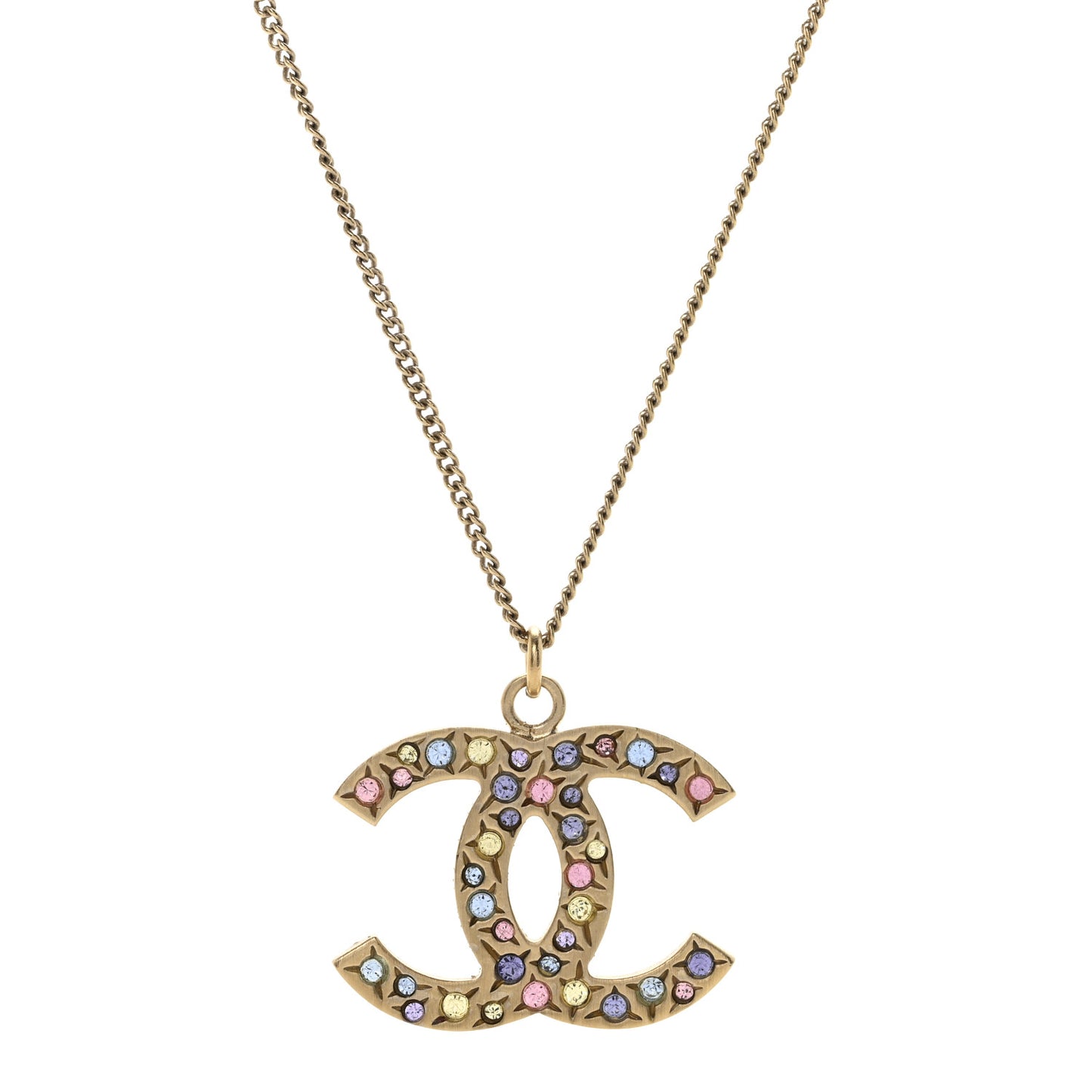 Crystal CC Necklace Light Gold Multicolor