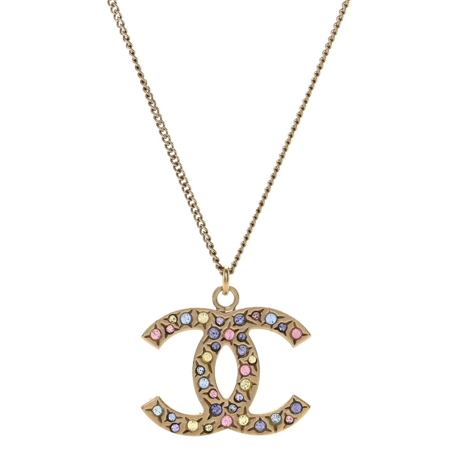 Chanel Crystal CC Necklace Light Gold Multicolor 6 of 7