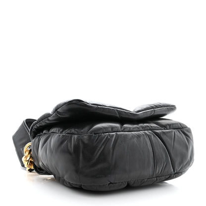 Prada Nappa Soft Padded Logo Embossed Triangle Quilted Small Shoulder Bag Black 4 of 10