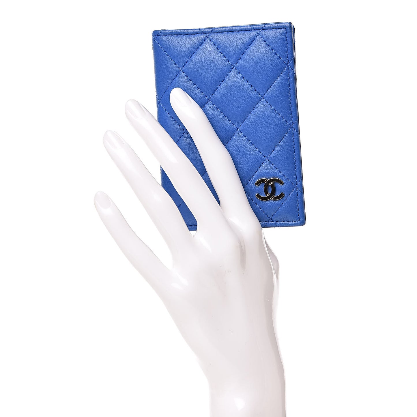 Lambskin Quilted Card Holder Wallet Blue