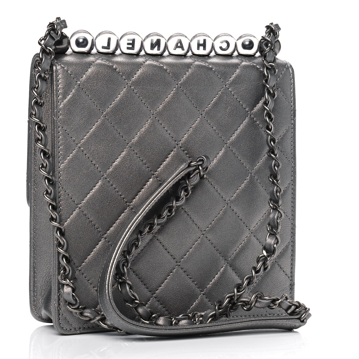 Chanel Metallic Goatskin Quilted Chic Pearls Flap Silver 2 of 4