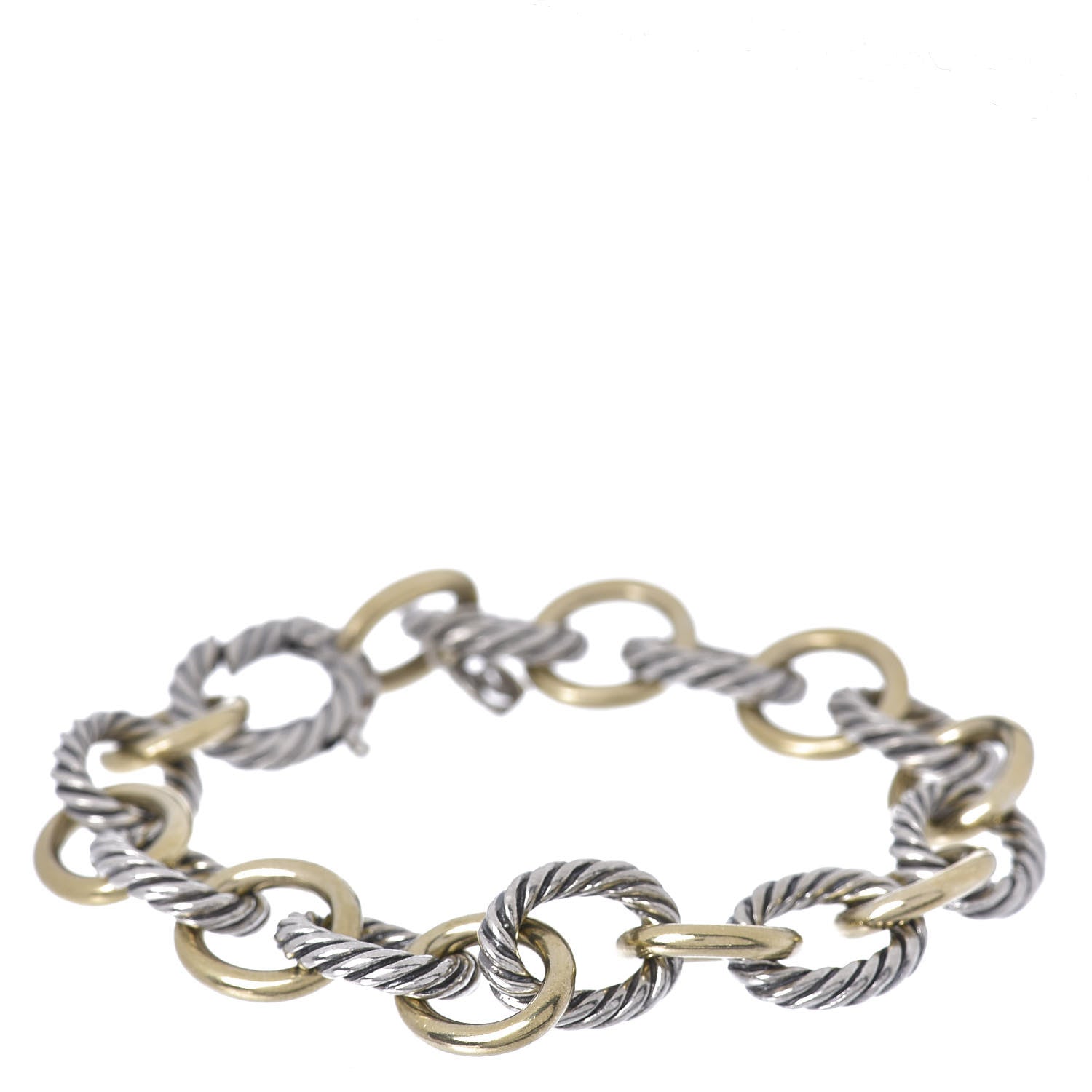 David Yurman Sterling Silver 18K Yellow Gold 10mm Medium Oval Link Bracelet 1 of 4