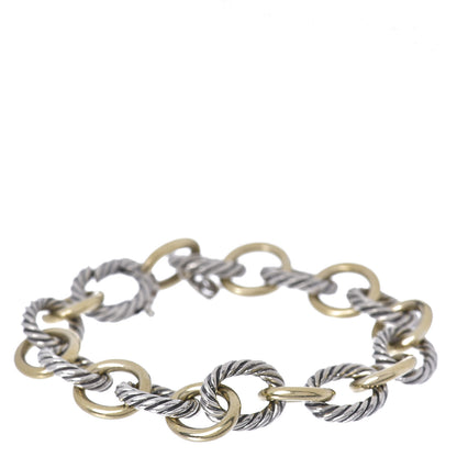 David Yurman Sterling Silver 18K Yellow Gold 10mm Medium Oval Link Bracelet 1 of 4