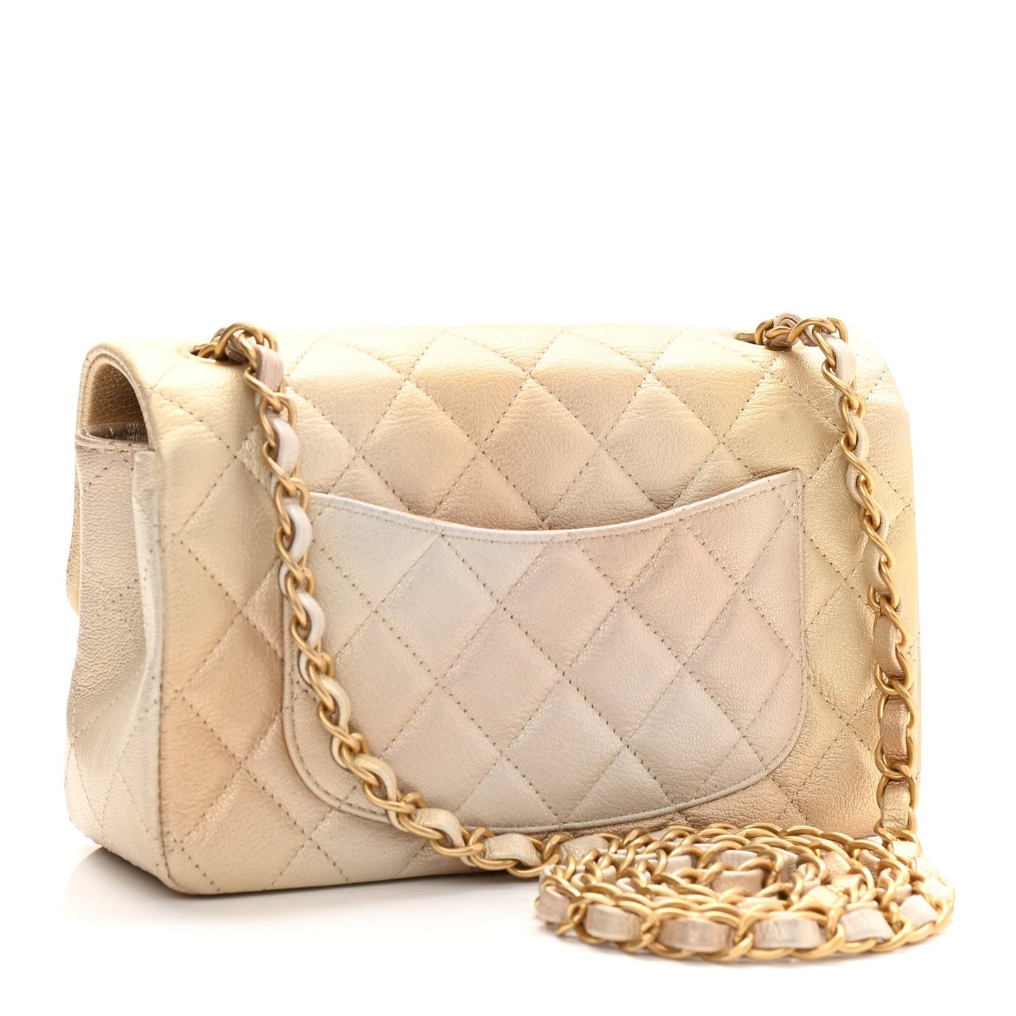 Metallic Goatskin Quilted Mini Rectangular Flap Gold
