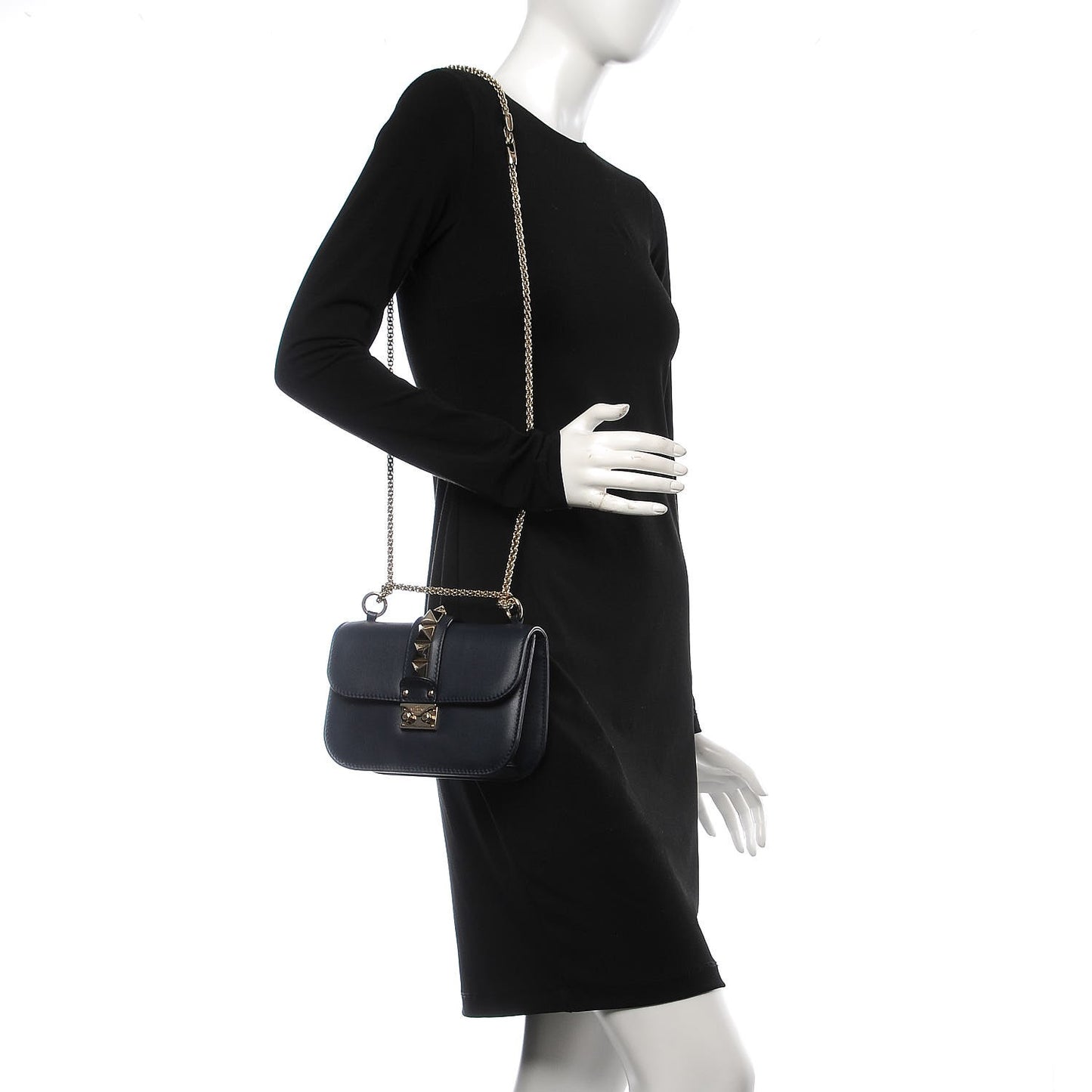 Vitello Small Glam Lock Rockstud Flap Marine