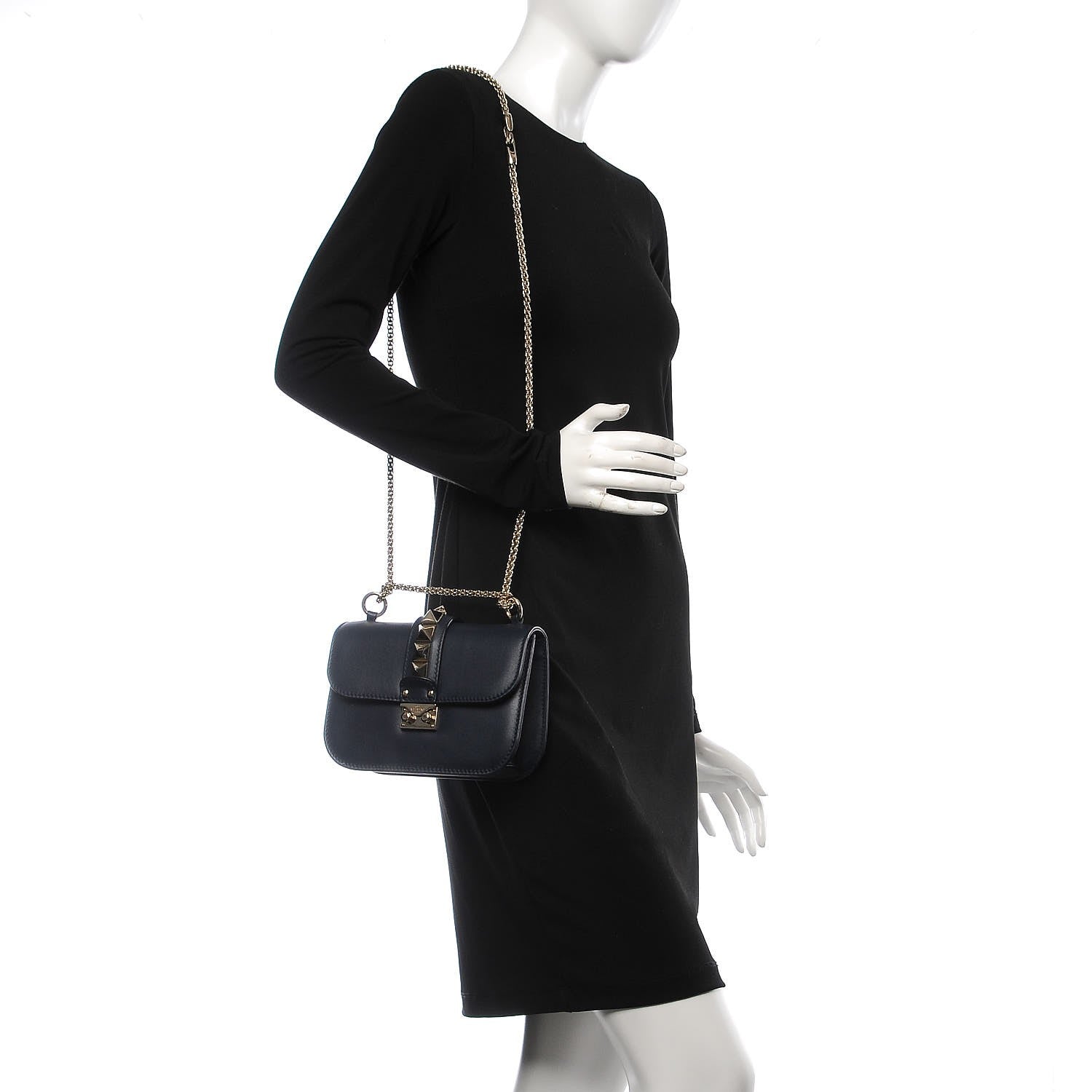 Valentino Garavani Vitello Small Glam Lock Rockstud Flap Marine 2 of 8