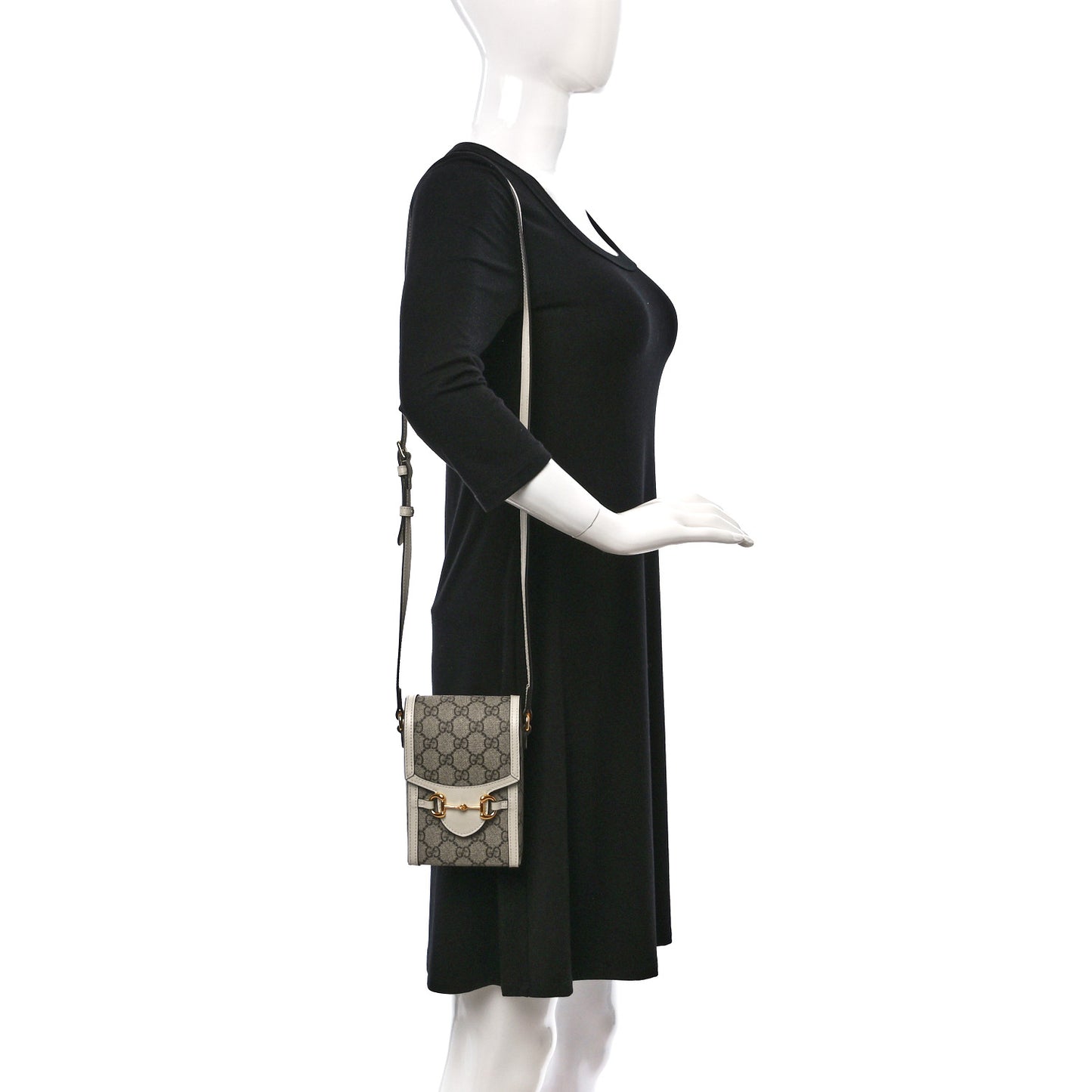 GG Supreme Monogram Azalea Calfskin Mini Horsebit 1955 Crossbody Bag Beige Ebony Mystic White