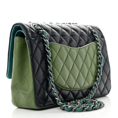Chanel Lambskin Quilted Tri-Color Medium Double Flap Navy Blue Green 3 of 13