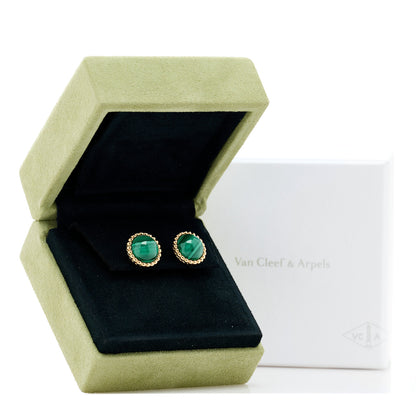 Van Cleef & Arpels 18K Yellow Gold Malachite Perlee Couleurs Earrings 5 of 5