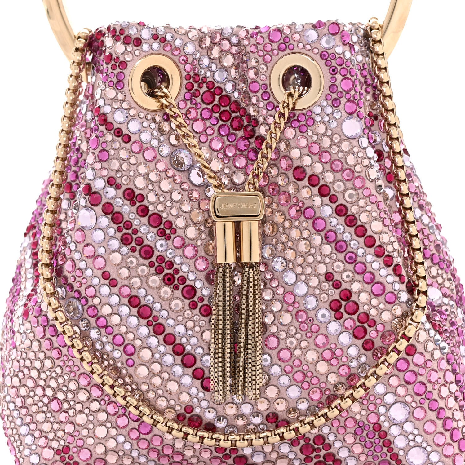 Jimmy Choo Satin Wave Degrade Hotfix Crystal Embellished Bon Bon Bucket Bag Pink Mix 8 of 10