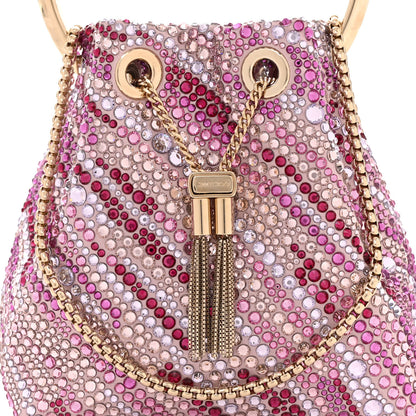 Jimmy Choo Satin Wave Degrade Hotfix Crystal Embellished Bon Bon Bucket Bag Pink Mix 8 of 10