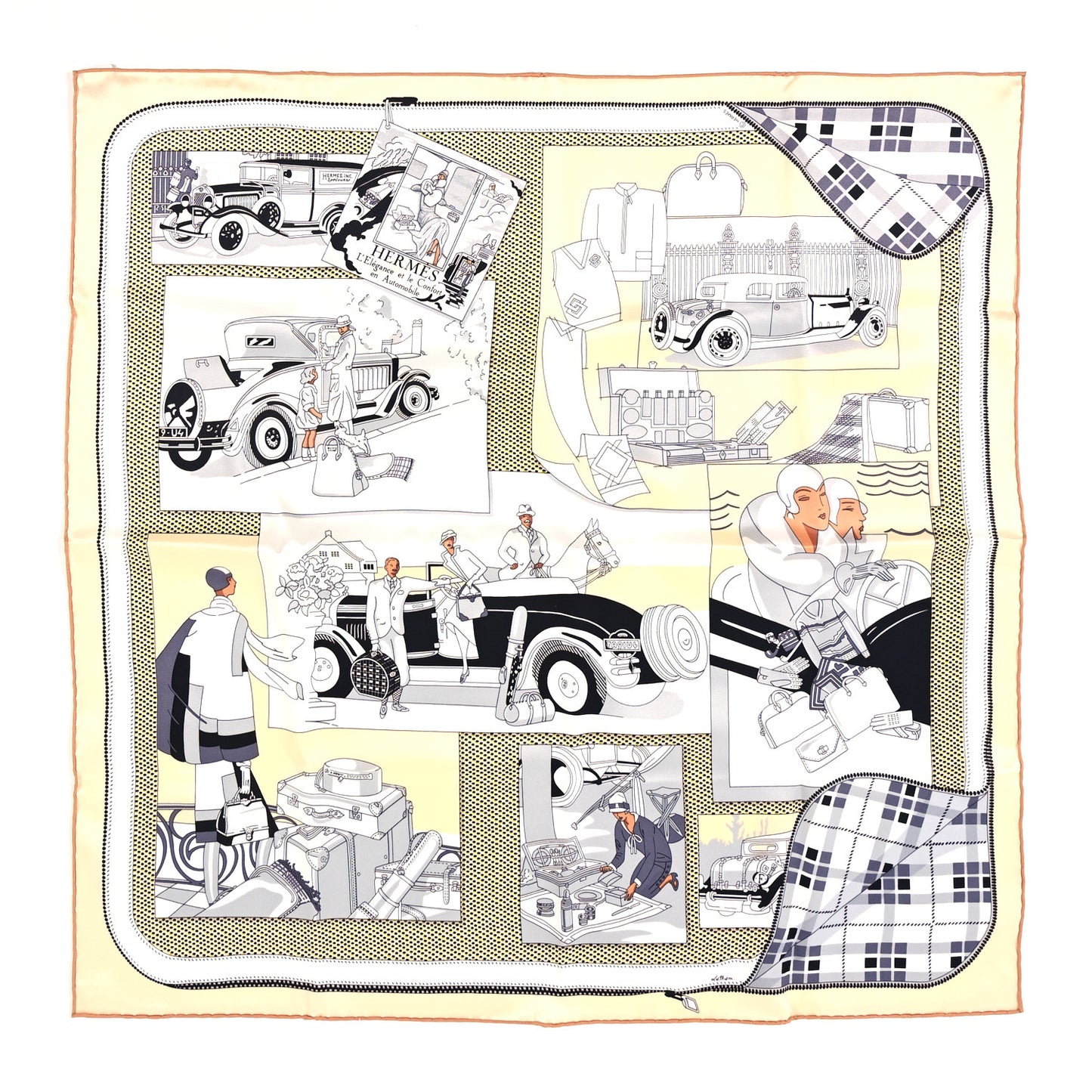 Silk Confort En Automobile Scarf 70 Creme White Black