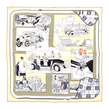 Hermes Silk Confort En Automobile Scarf 70 Creme White Black 1 of 5