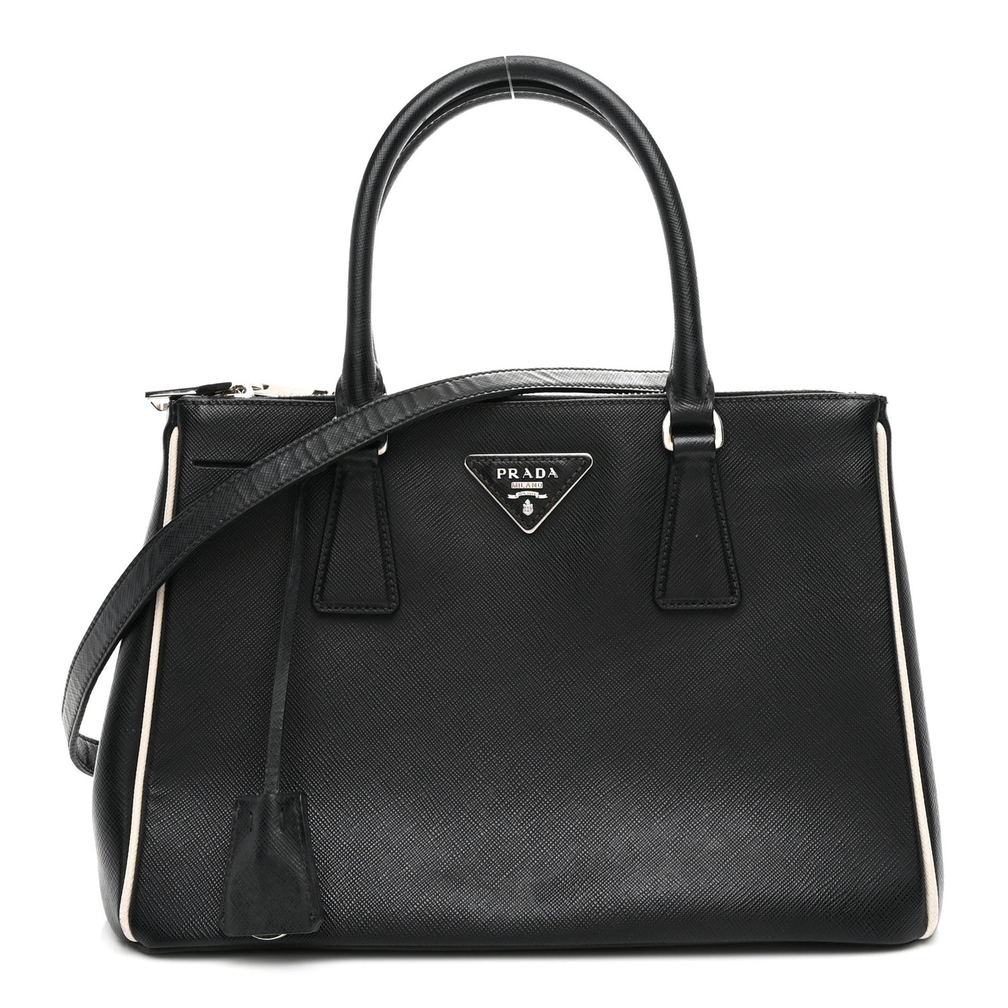 Saffiano Small Galleria Double Zip Tote Black Talco