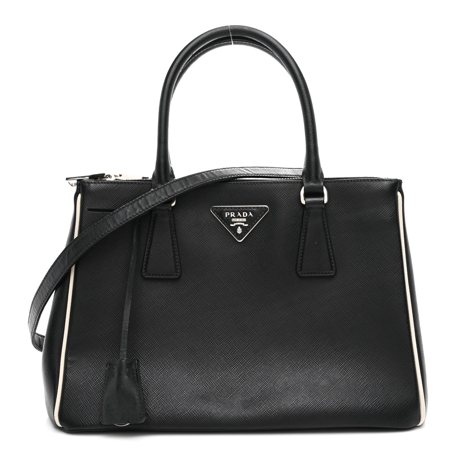 Prada Saffiano Small Galleria Double Zip Tote Black Talco 1 of 10