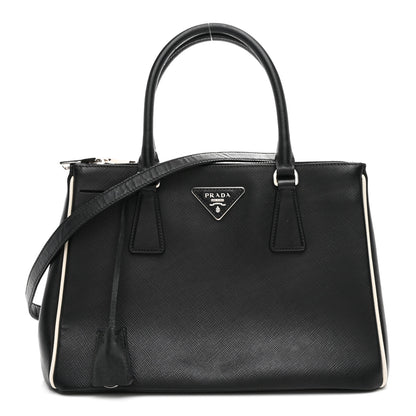 Prada Saffiano Small Galleria Double Zip Tote Black Talco 1 of 10