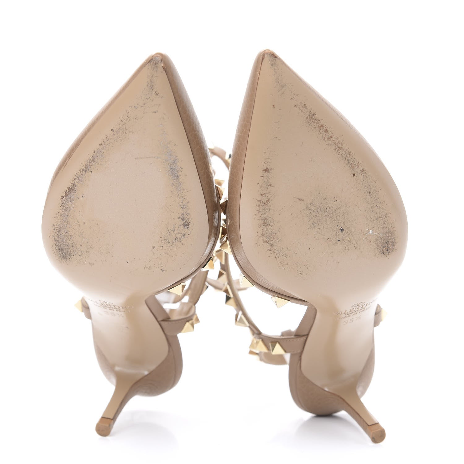Valentino Garavani Pebbled Calfskin Rockstud Ankle Strap Low Heel Pumps 35.5 Poudre 5 of 9