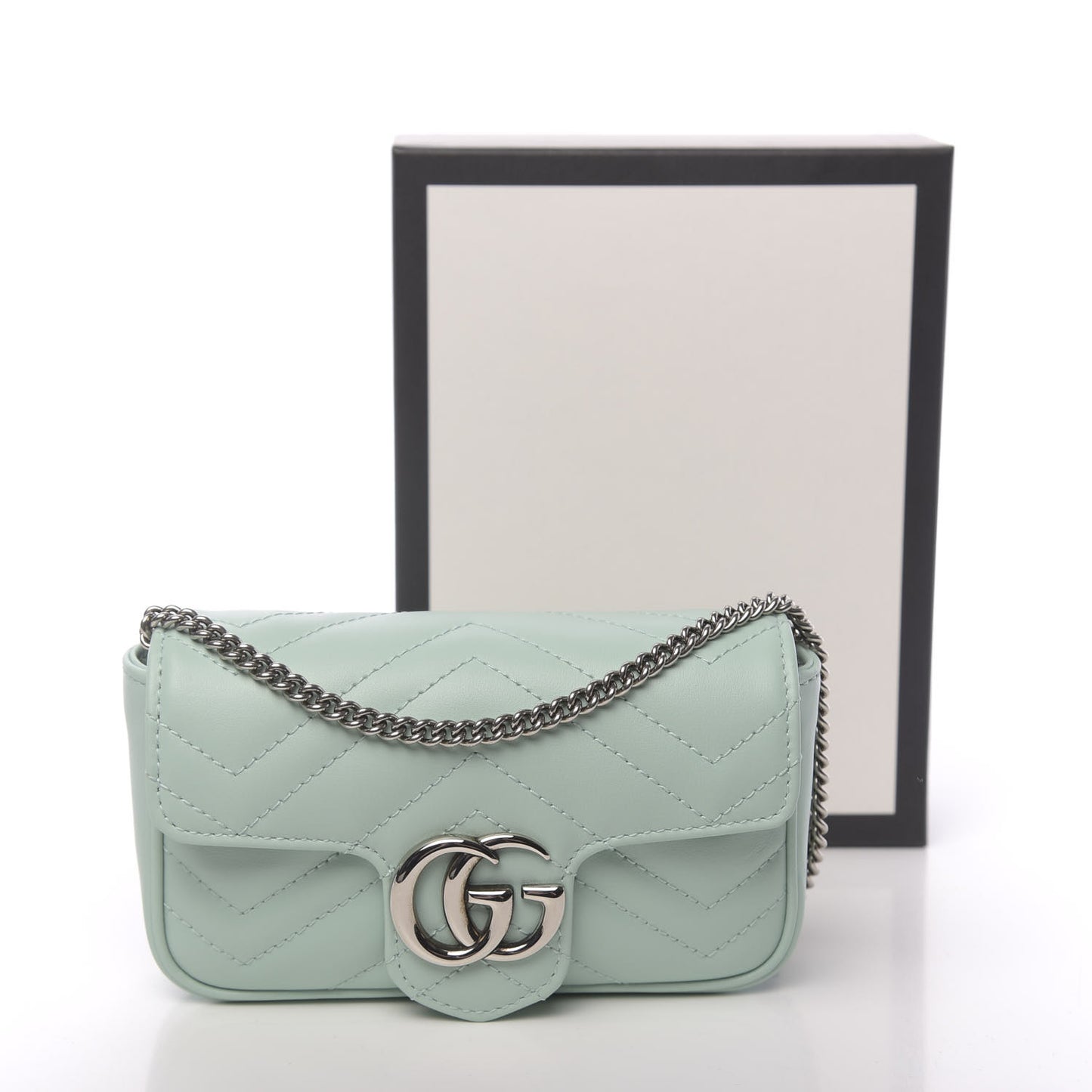 Calfskin Matelasse Super Mini GG Marmont Shoulder Bag Water Green