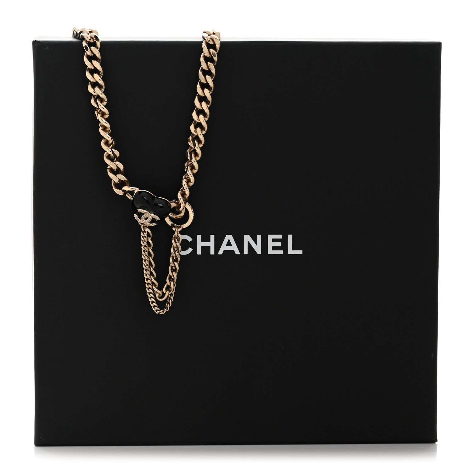 Chanel Metal Resin Crystal CC Heart Chain Choker Necklace Gold Black 6 of 6