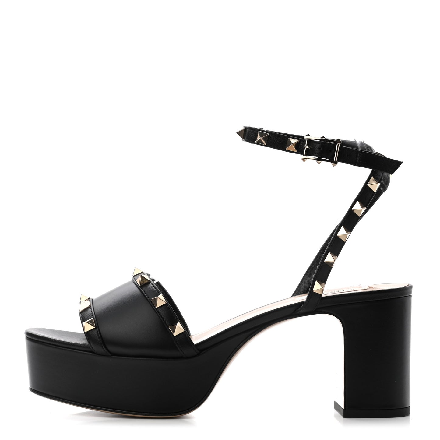 Calfskin Rockstud 35/75mm Platform Sandals 40.5 Black