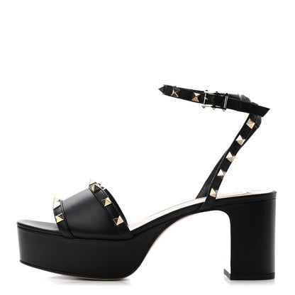 Valentino Garavani Calfskin Rockstud 35/75mm Platform Sandals 40.5 Black 1 of 8